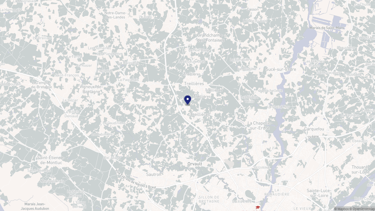 Aperçu cartographique de Treillières, centré sur la commune