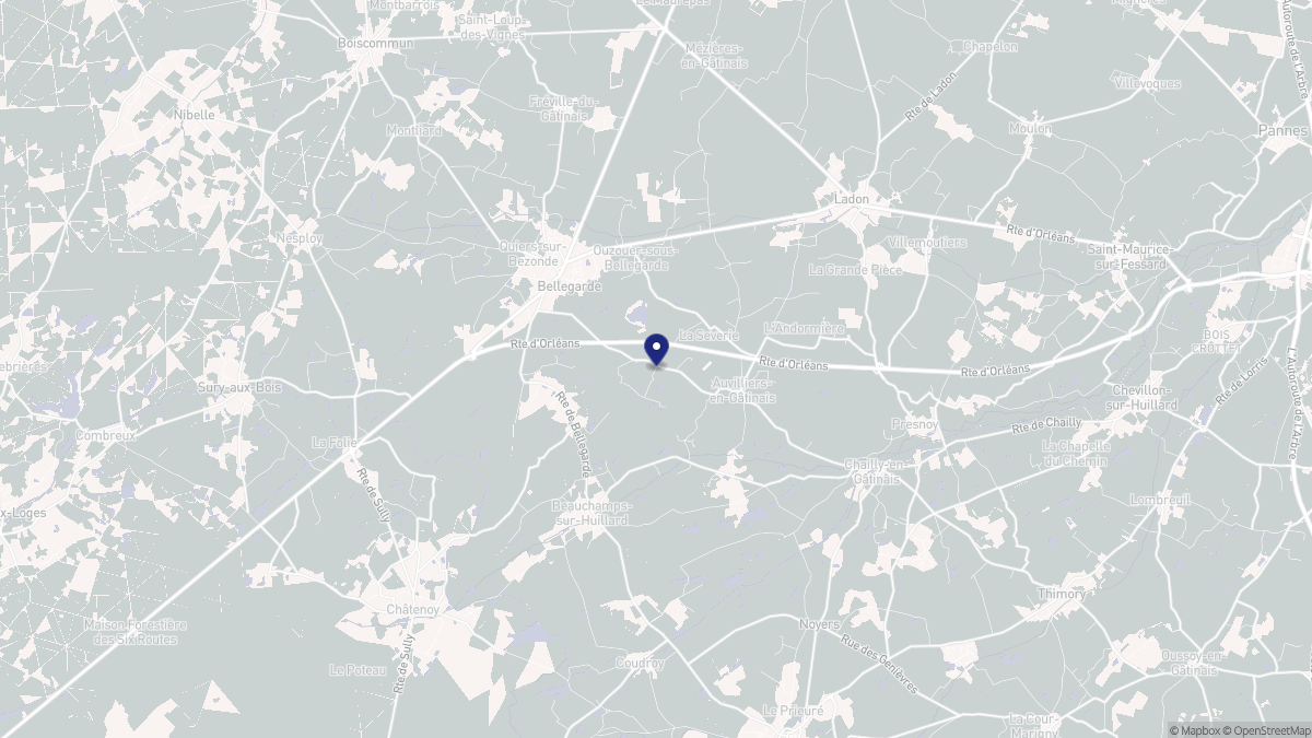 Aperçu cartographique de Auvilliers-en-Gâtinais, centré sur la commune