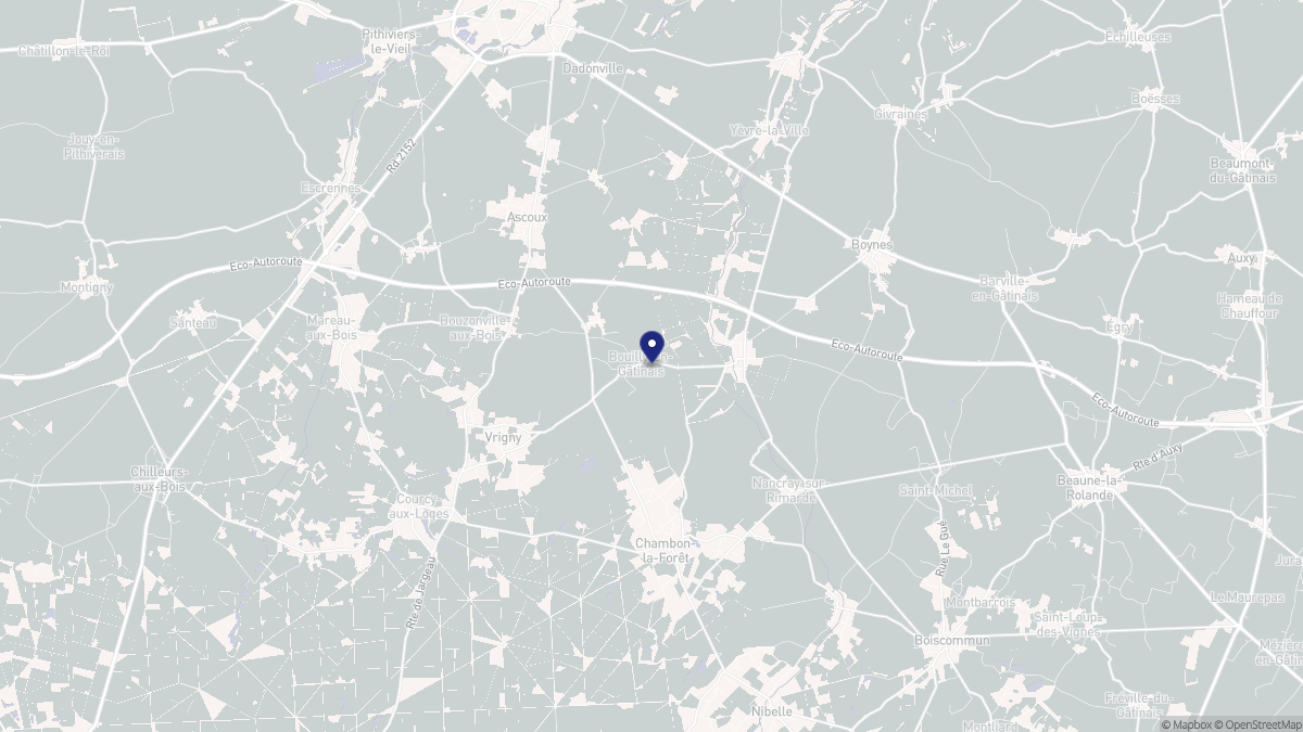 Aperçu cartographique de Bouilly-en-Gâtinais, centré sur la commune