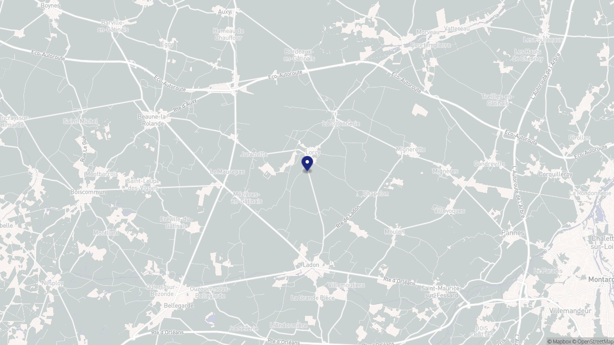 Aperçu cartographique de Lorcy, centré sur la commune