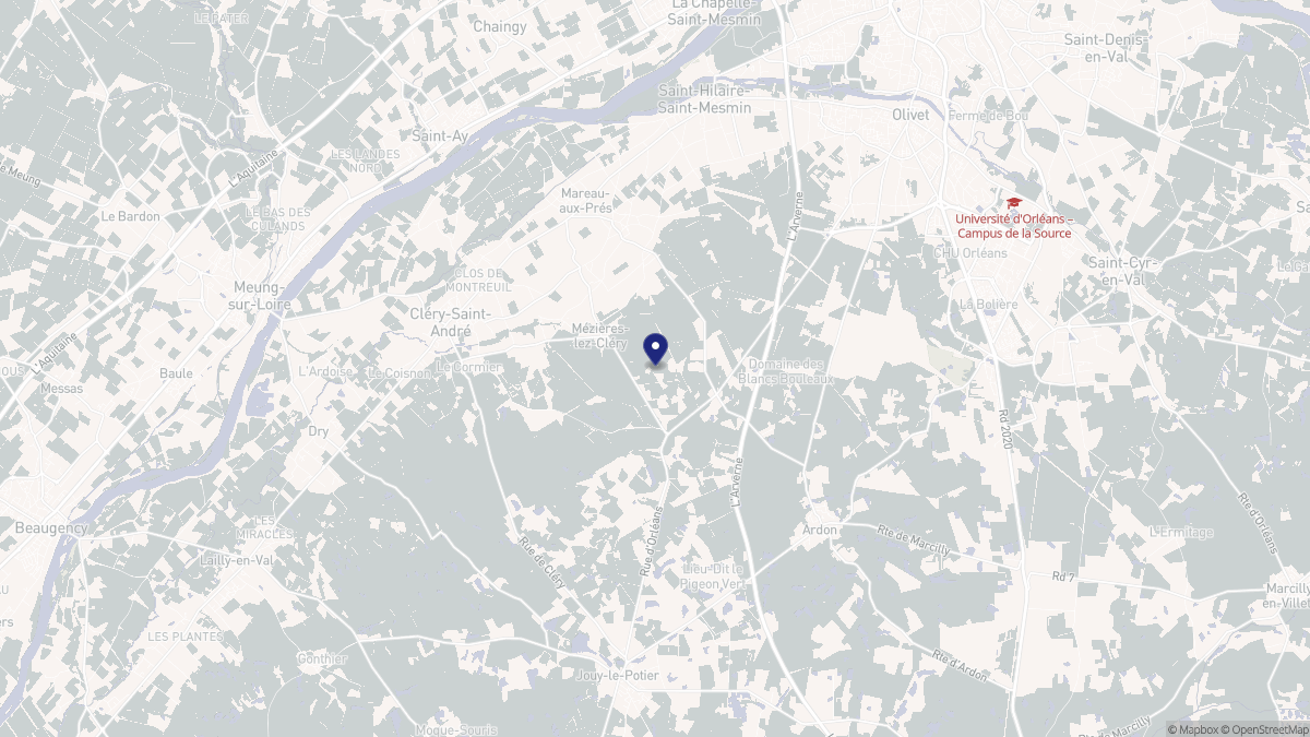 Aperçu cartographique de Mézières-lez-Cléry, centré sur la commune
