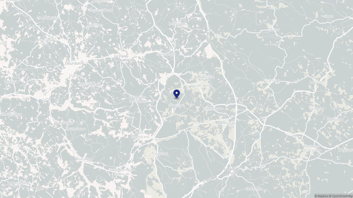 Aperçu cartographique de Soucirac, centré sur la commune