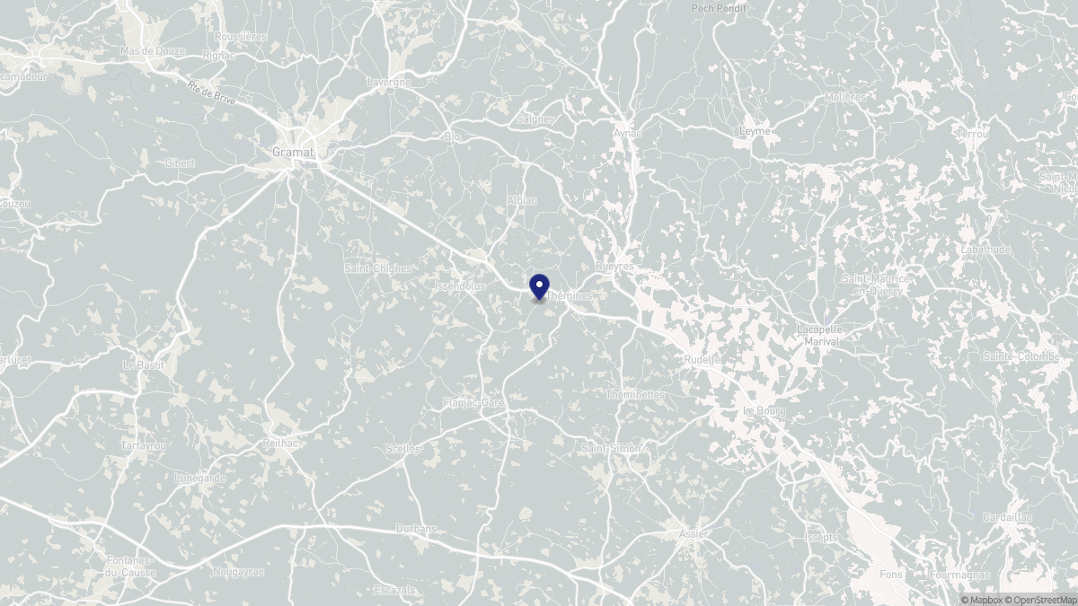 Aperçu cartographique de Thémines, centré sur la commune