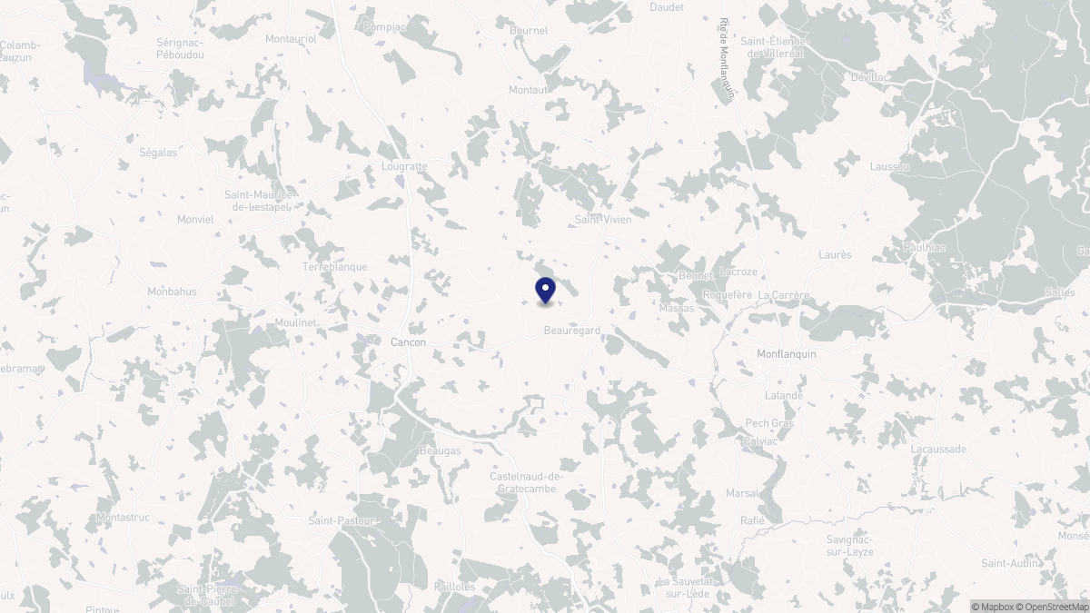Aperçu cartographique de Boudy-de-Beauregard, centré sur la commune