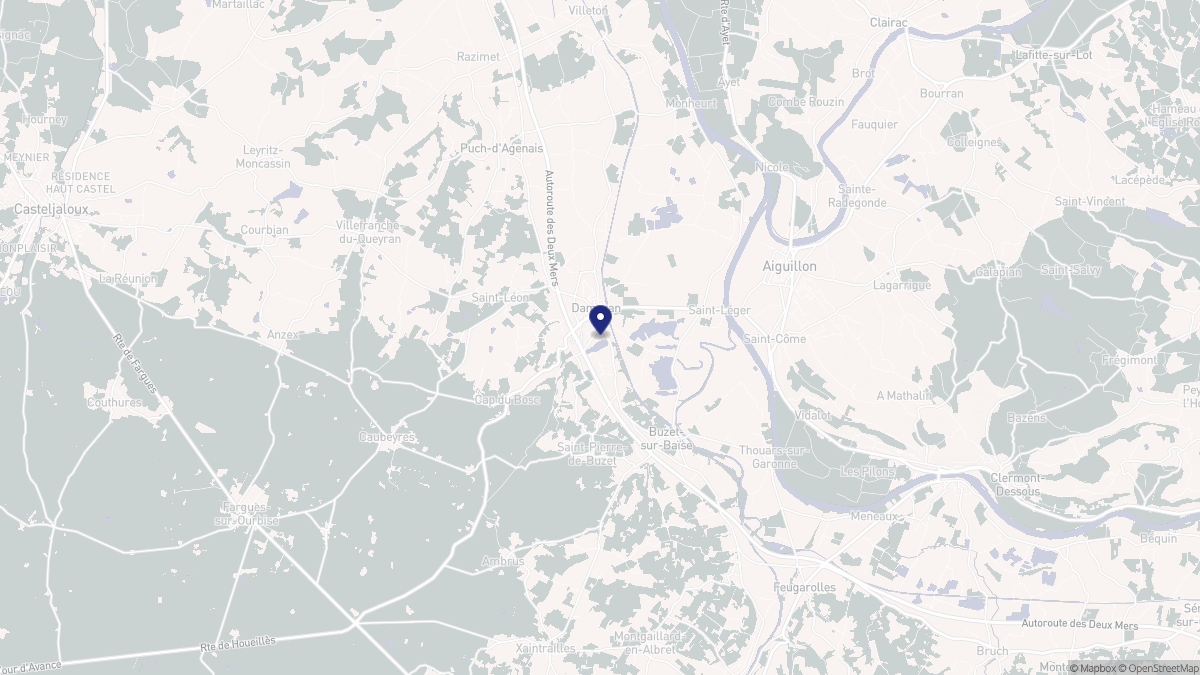 Aperçu cartographique de Damazan, centré sur la commune
