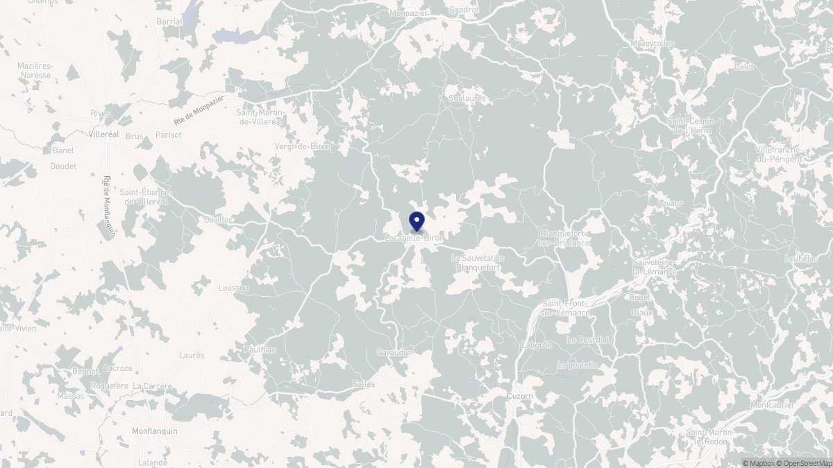 Aperçu cartographique de Lacapelle-Biron, centré sur la commune