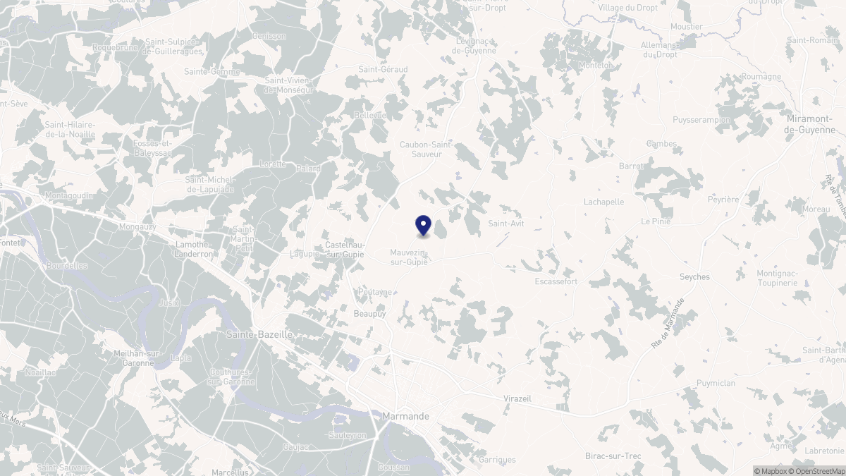 Aperçu cartographique de Mauvezin-sur-Gupie, centré sur la commune