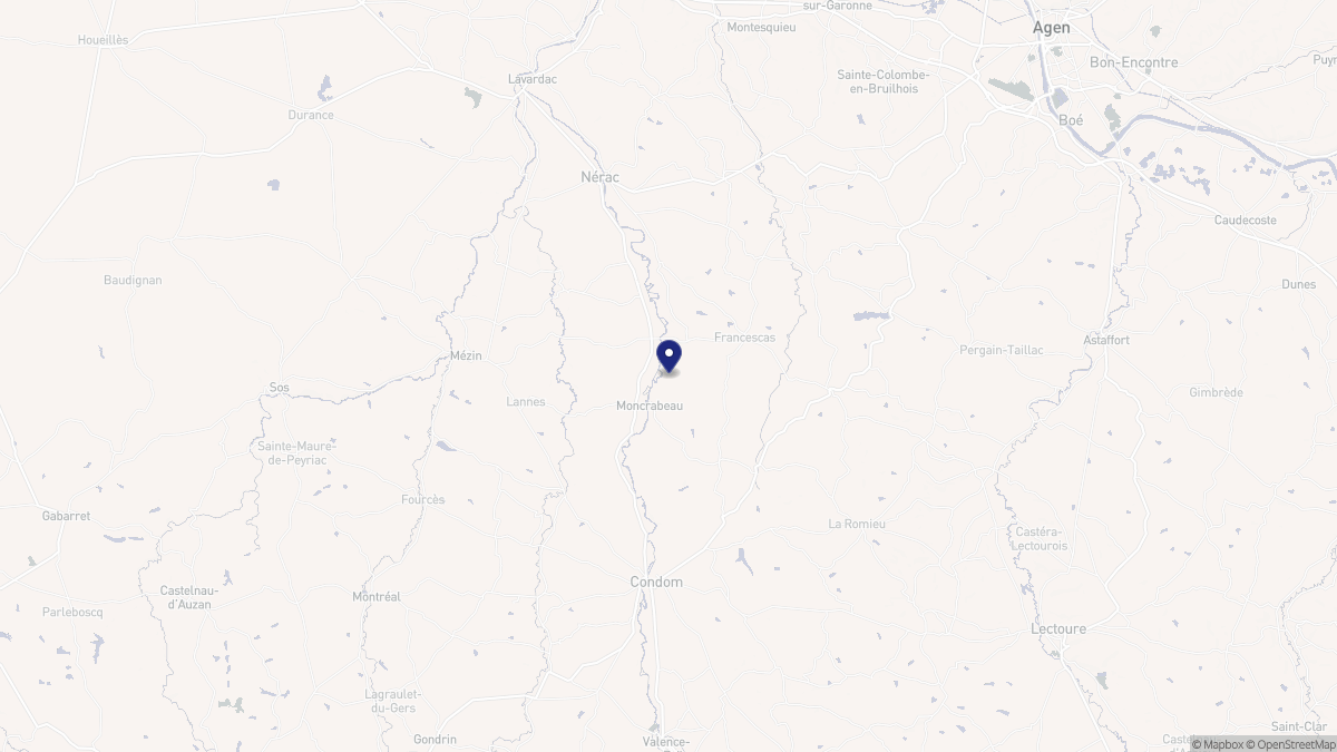 Aperçu cartographique de Moncrabeau, centré sur la commune