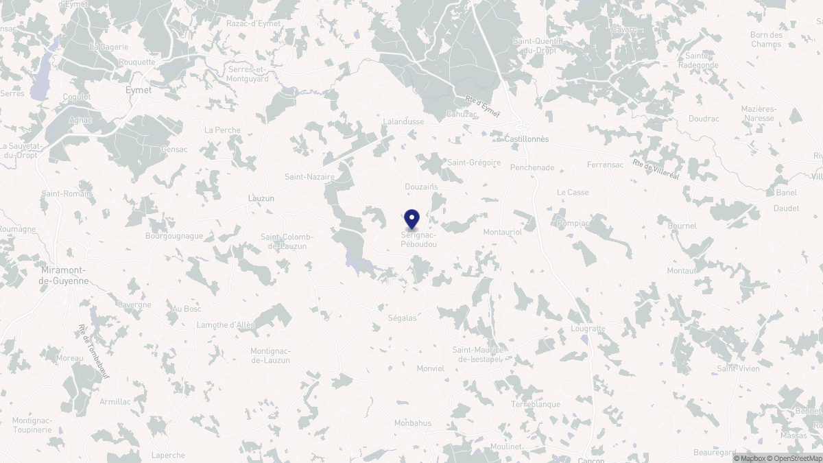 Aperçu cartographique de Sérignac-Péboudou, centré sur la commune