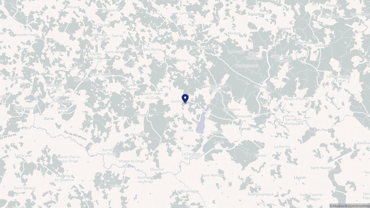 Aperçu cartographique de Soumensac, centré sur la commune