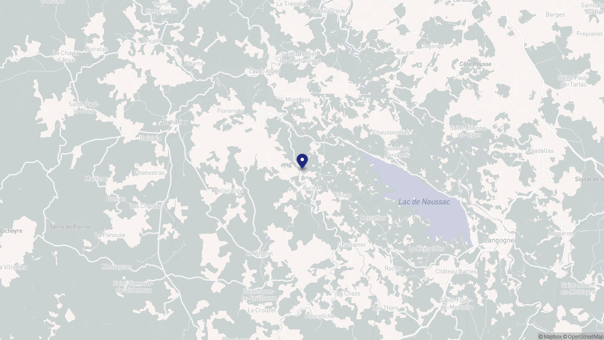 Aperçu cartographique de Auroux, centré sur la commune