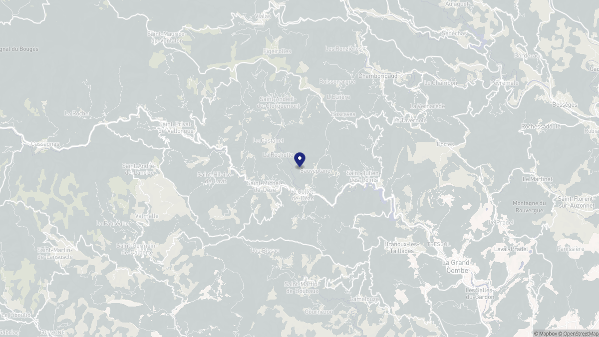 Aperçu cartographique de Le Collet-de-Dèze, centré sur la commune