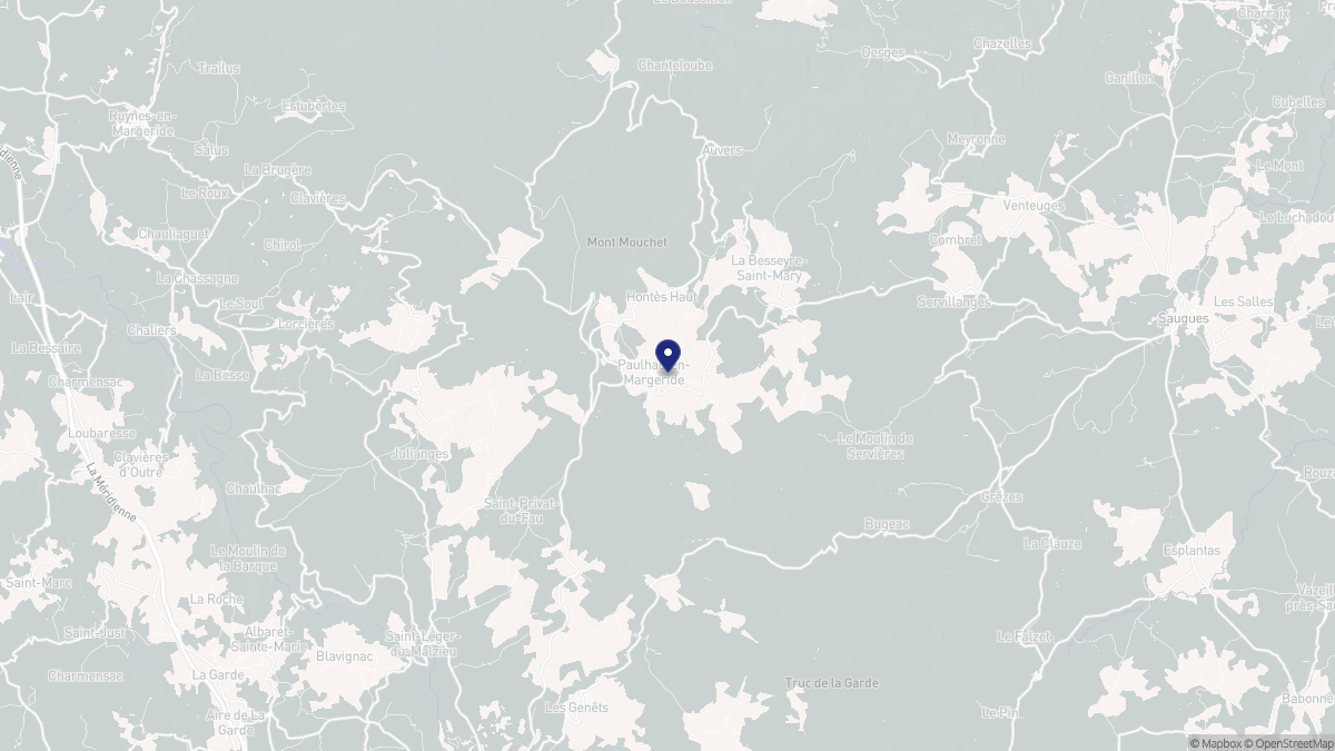 Aperçu cartographique de Paulhac-en-Margeride, centré sur la commune