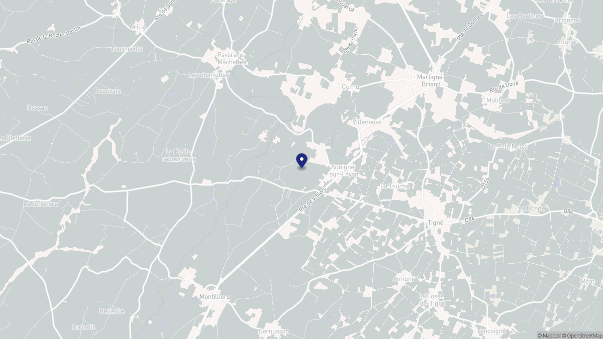 Aperçu cartographique de Aubigné-sur-Layon, centré sur la commune