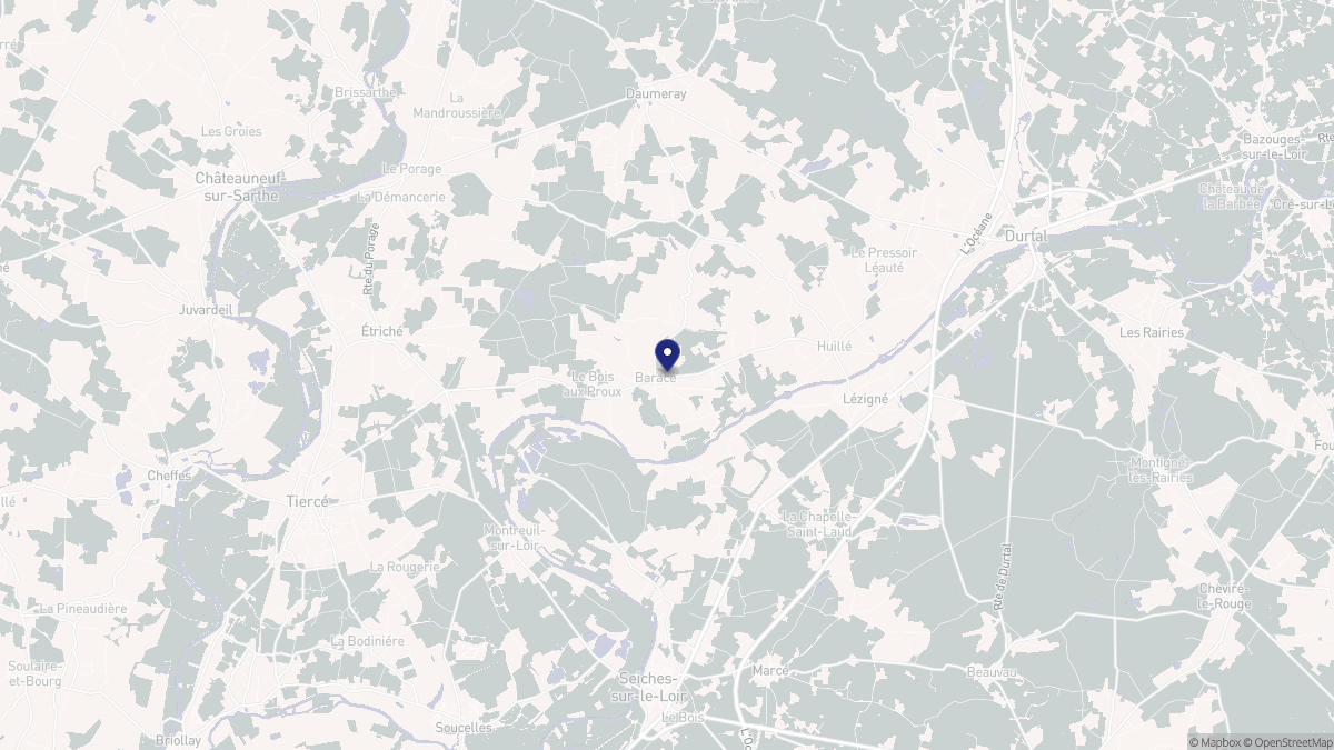 Aperçu cartographique de Baracé, centré sur la commune