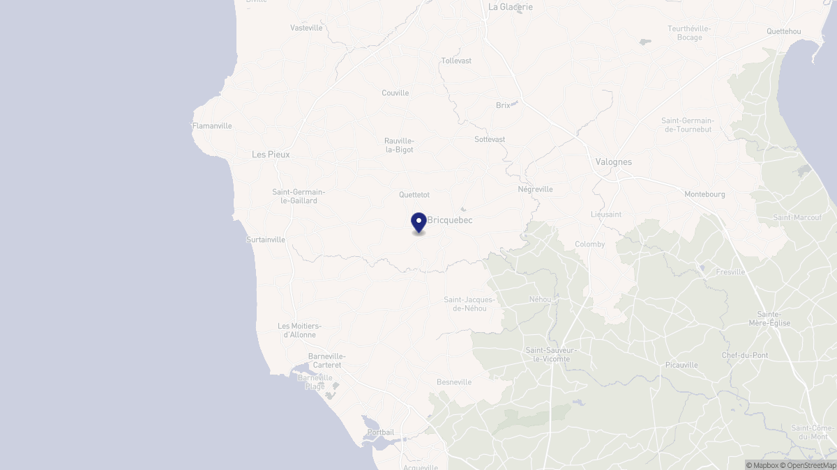 Aperçu cartographique de Bricquebec-en-Cotentin, centré sur la commune