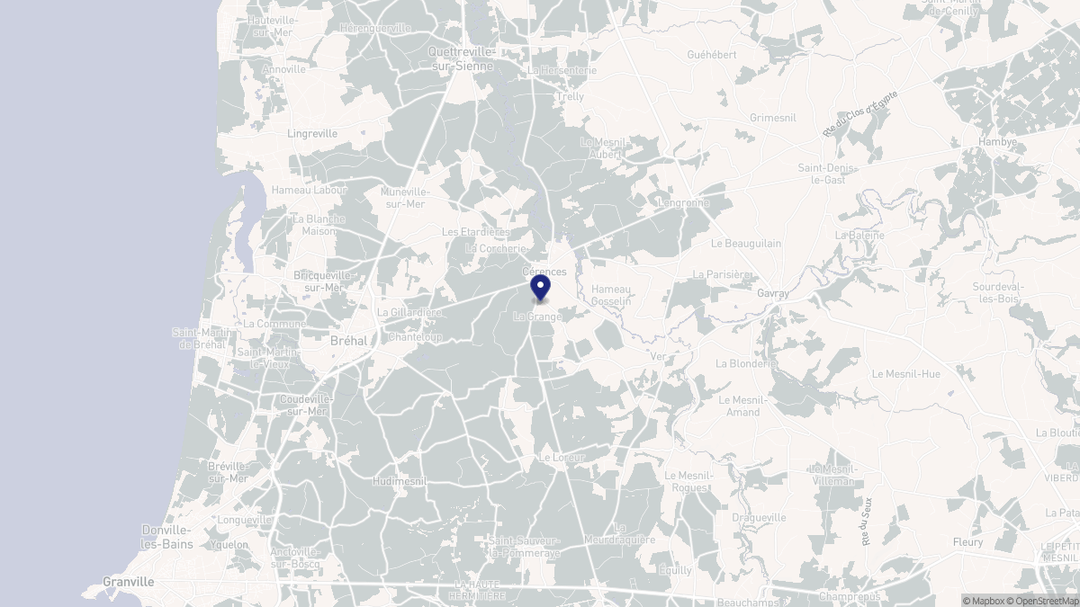 Aperçu cartographique de Cérences, centré sur la commune