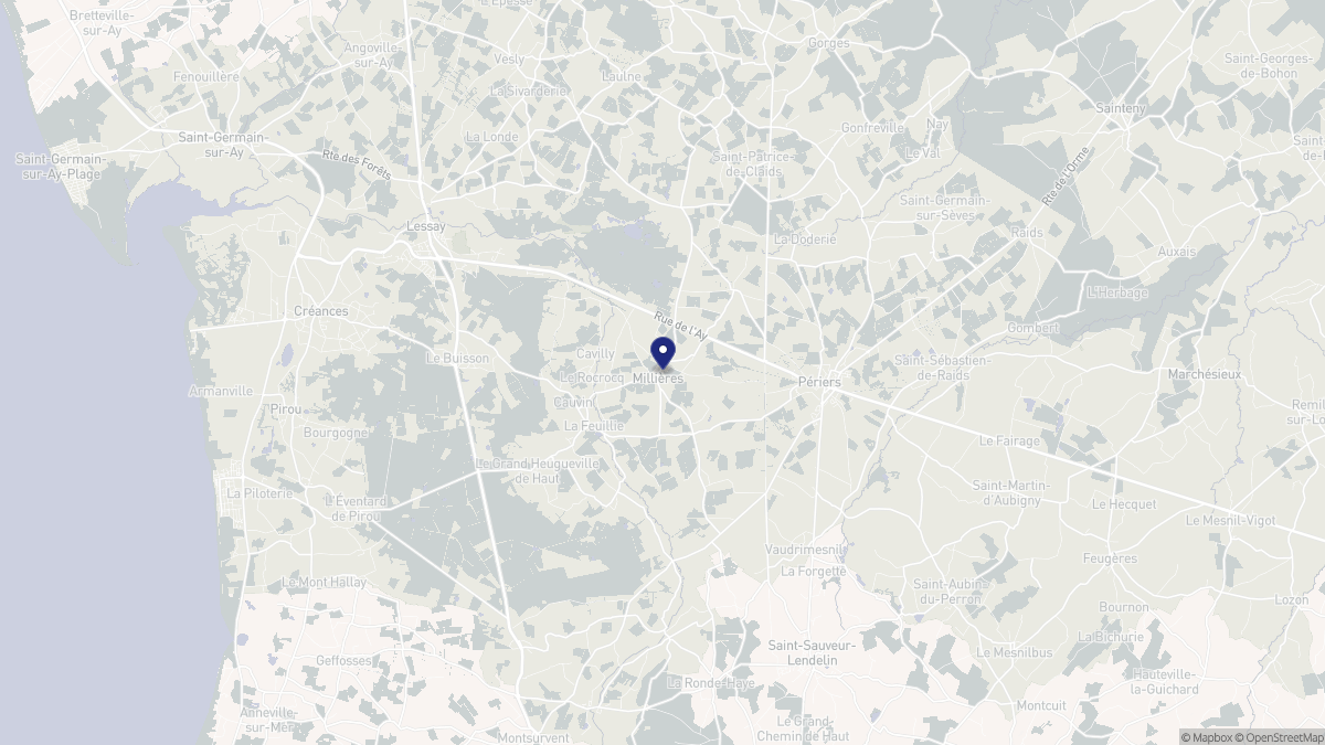 Aperçu cartographique de Millières, centré sur la commune