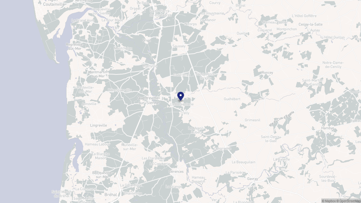 Aperçu cartographique de Quettreville-sur-Sienne, centré sur la commune