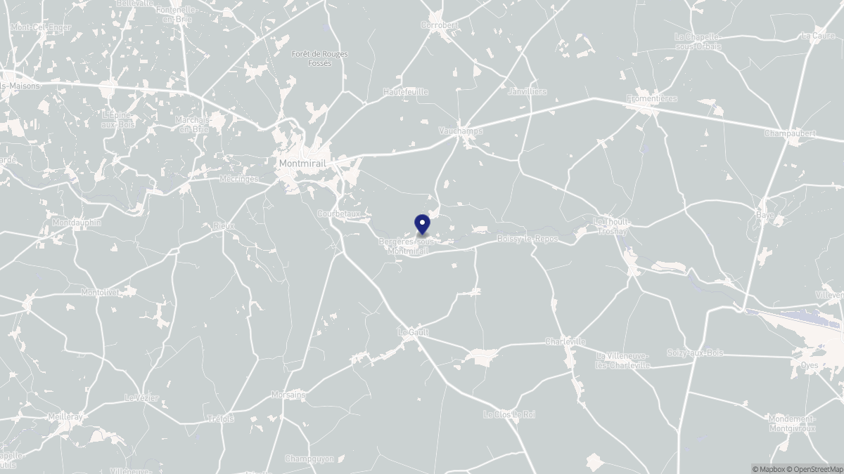 Aperçu cartographique de Bergères-sous-Montmirail, centré sur la commune