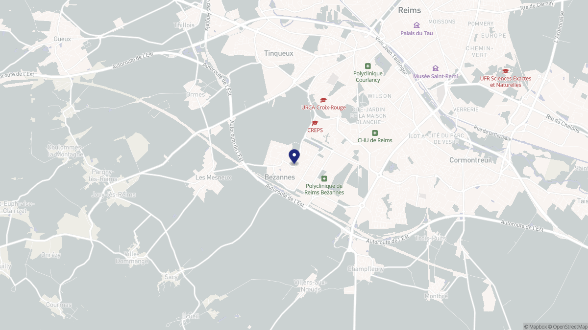 Aperçu cartographique de Bezannes, centré sur la commune