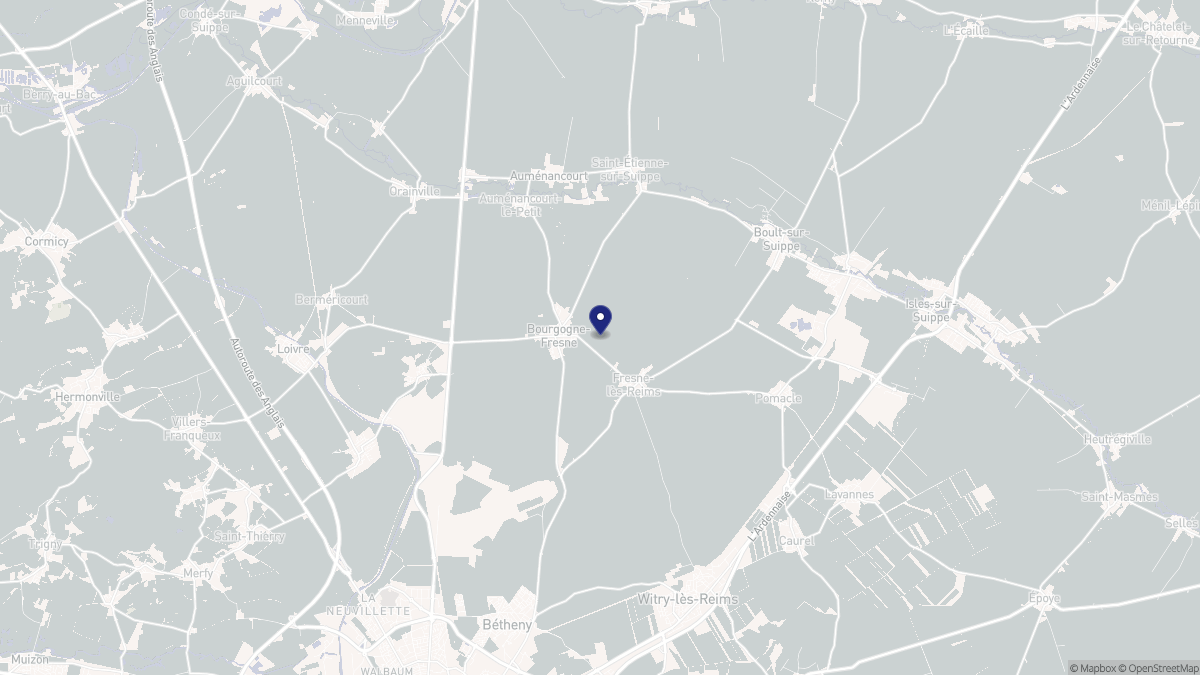 Aperçu cartographique de Bourgogne-Fresne, centré sur la commune