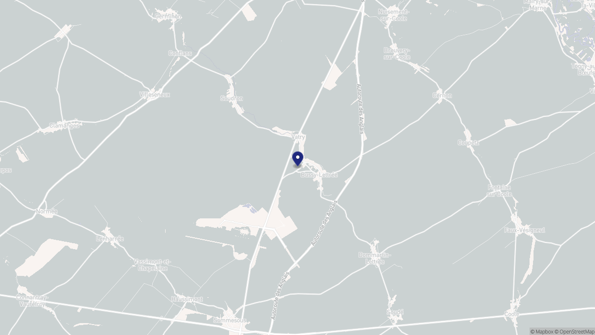 Aperçu cartographique de Bussy-Lettrée, centré sur la commune