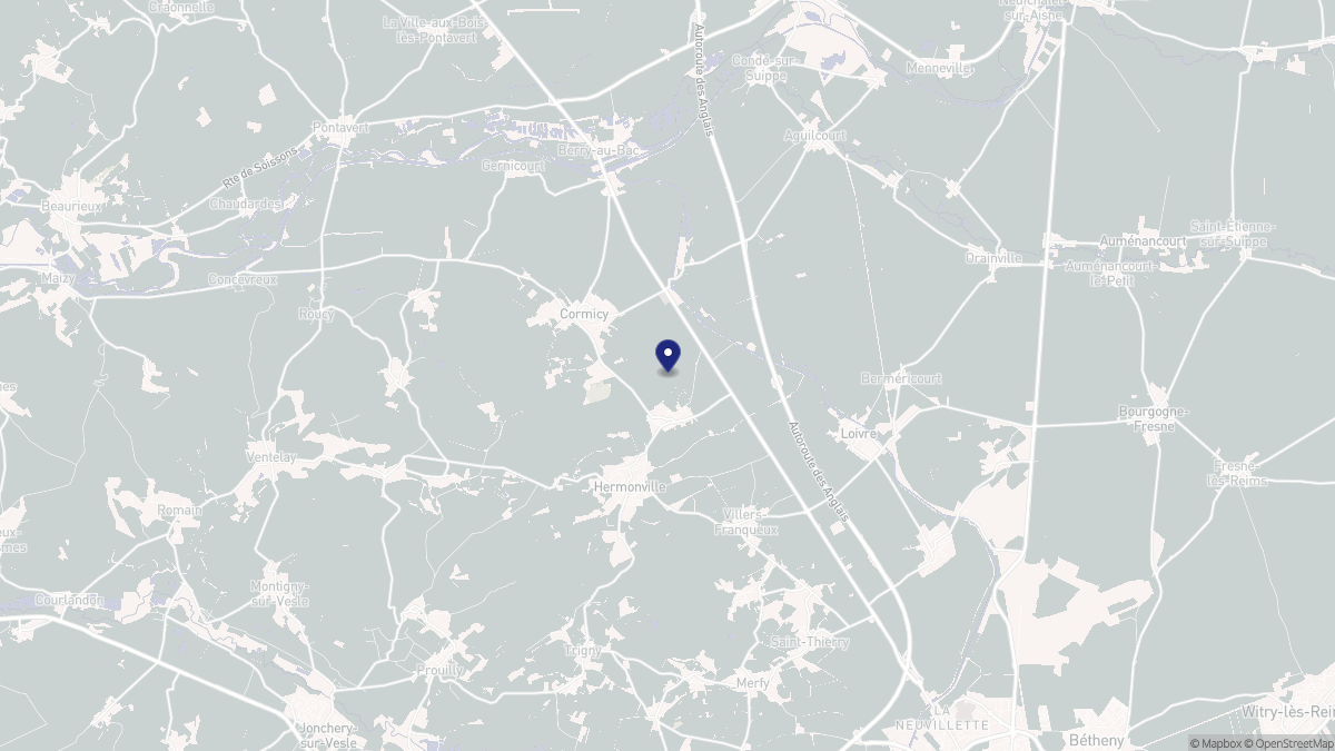 Aperçu cartographique de Cauroy-lès-Hermonville, centré sur la commune