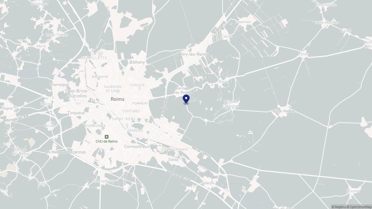 Aperçu cartographique de Cernay-lès-Reims, centré sur la commune