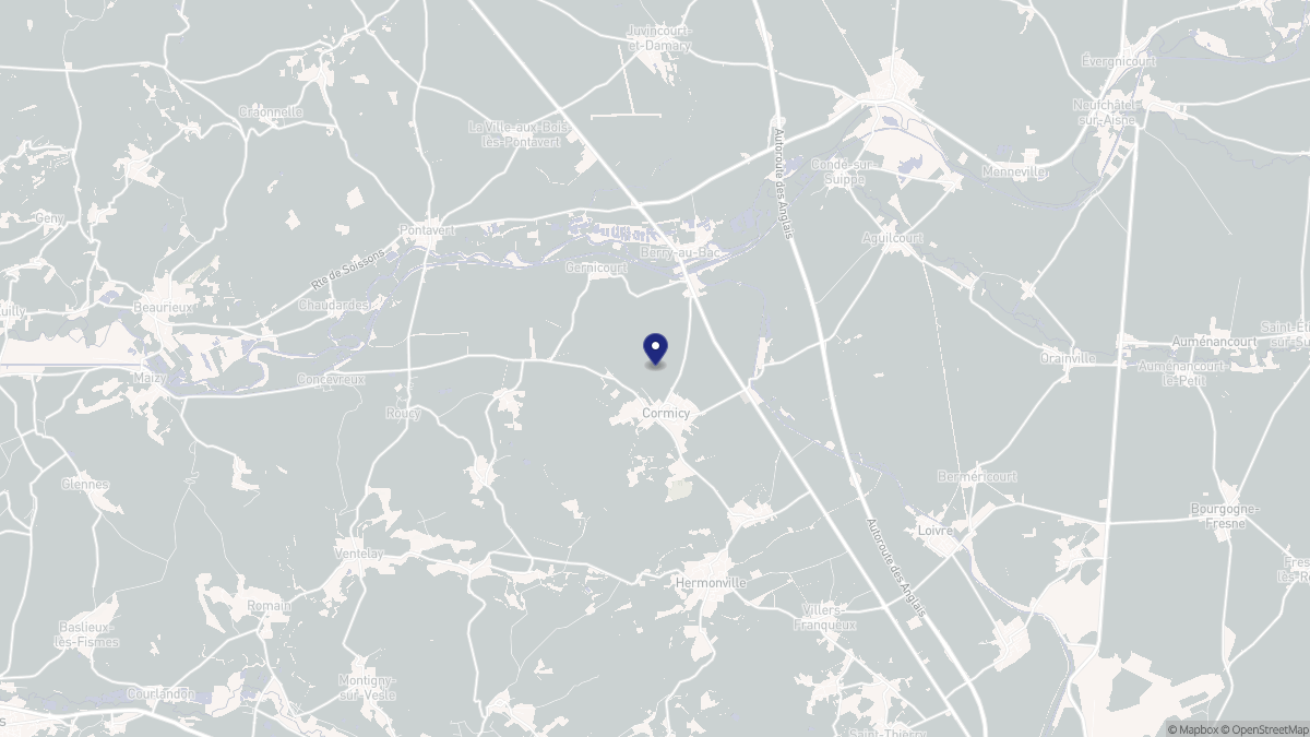 Aperçu cartographique de Cormicy, centré sur la commune