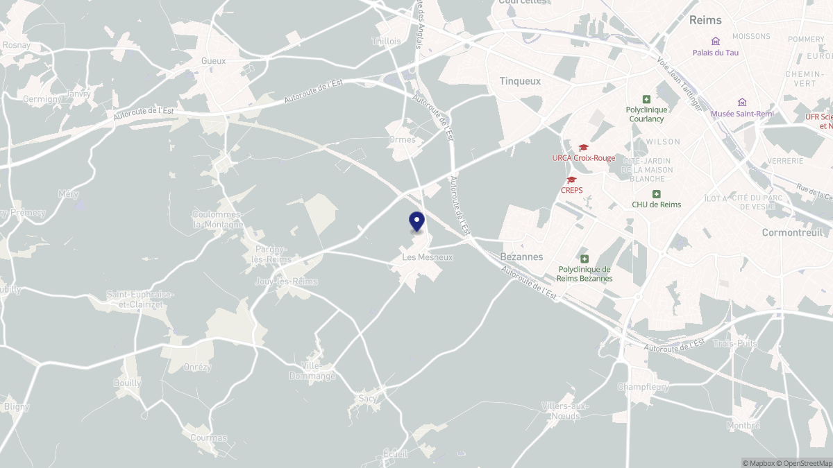 Aperçu cartographique de Les Mesneux, centré sur la commune