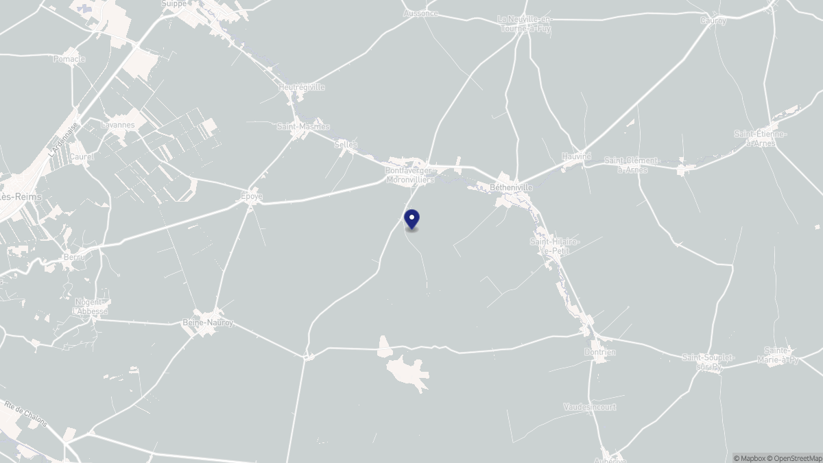 Aperçu cartographique de Pontfaverger-Moronvilliers, centré sur la commune