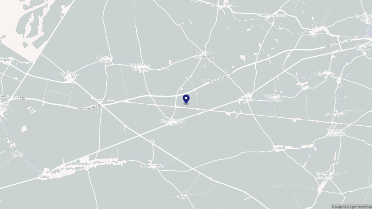 Aperçu cartographique de Tilloy-et-Bellay, centré sur la commune