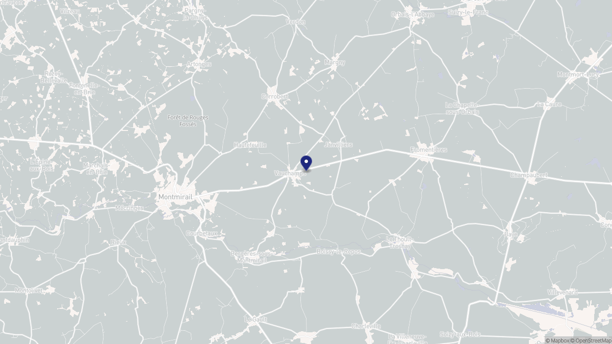 Aperçu cartographique de Vauchamps, centré sur la commune