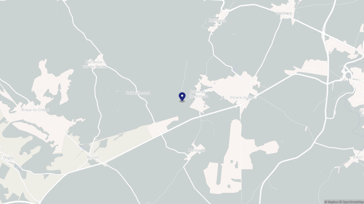 Aperçu cartographique de Buxières-lès-Villiers, centré sur la commune