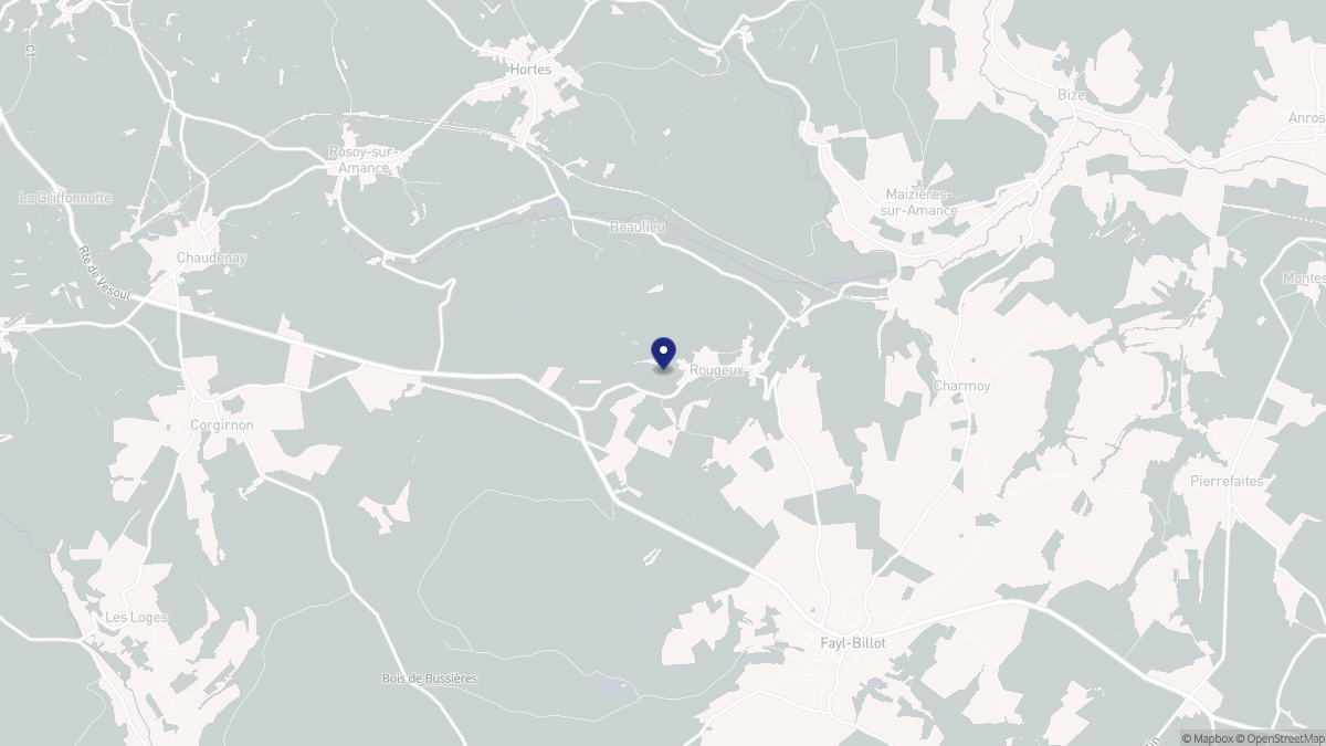 Aperçu cartographique de Rougeux, centré sur la commune
