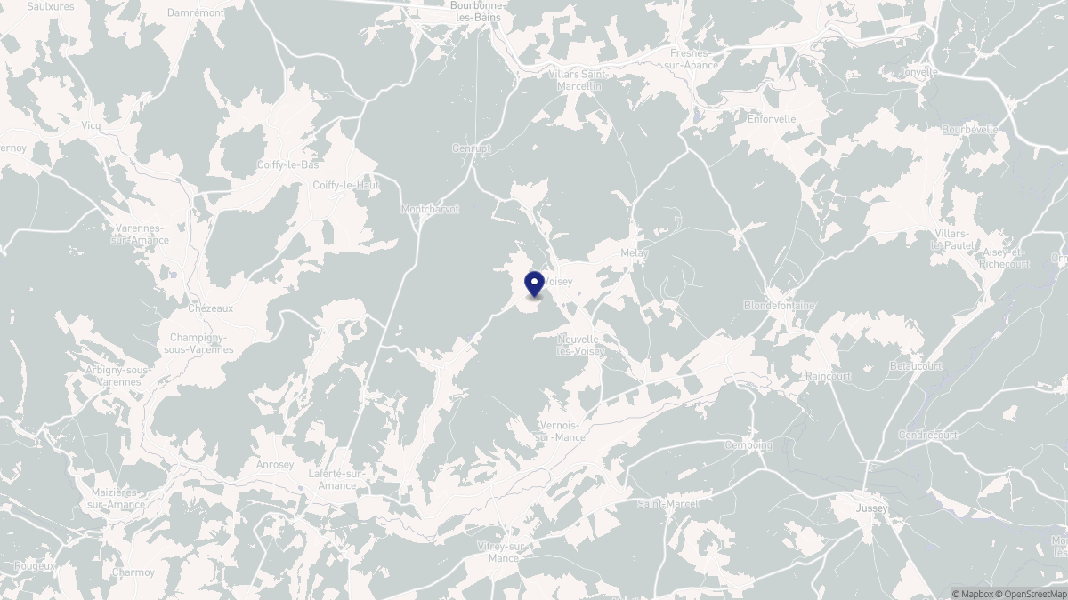 Aperçu cartographique de Voisey, centré sur la commune