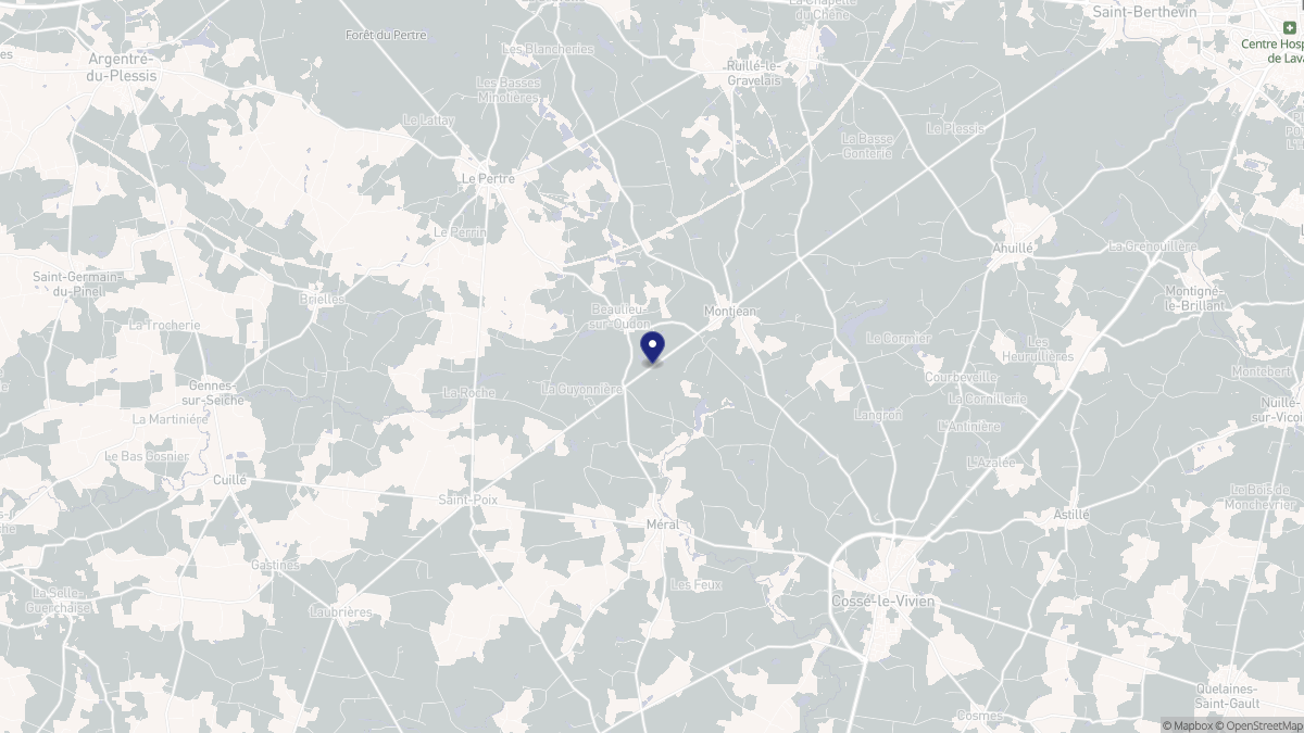 Aperçu cartographique de Beaulieu-sur-Oudon, centré sur la commune
