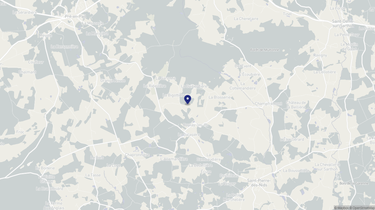 Aperçu cartographique de Boulay-les-Ifs, centré sur la commune