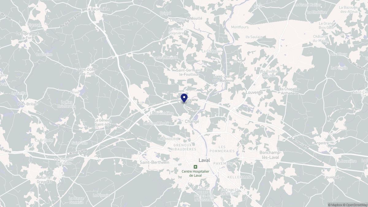 Aperçu cartographique de Changé, centré sur la commune