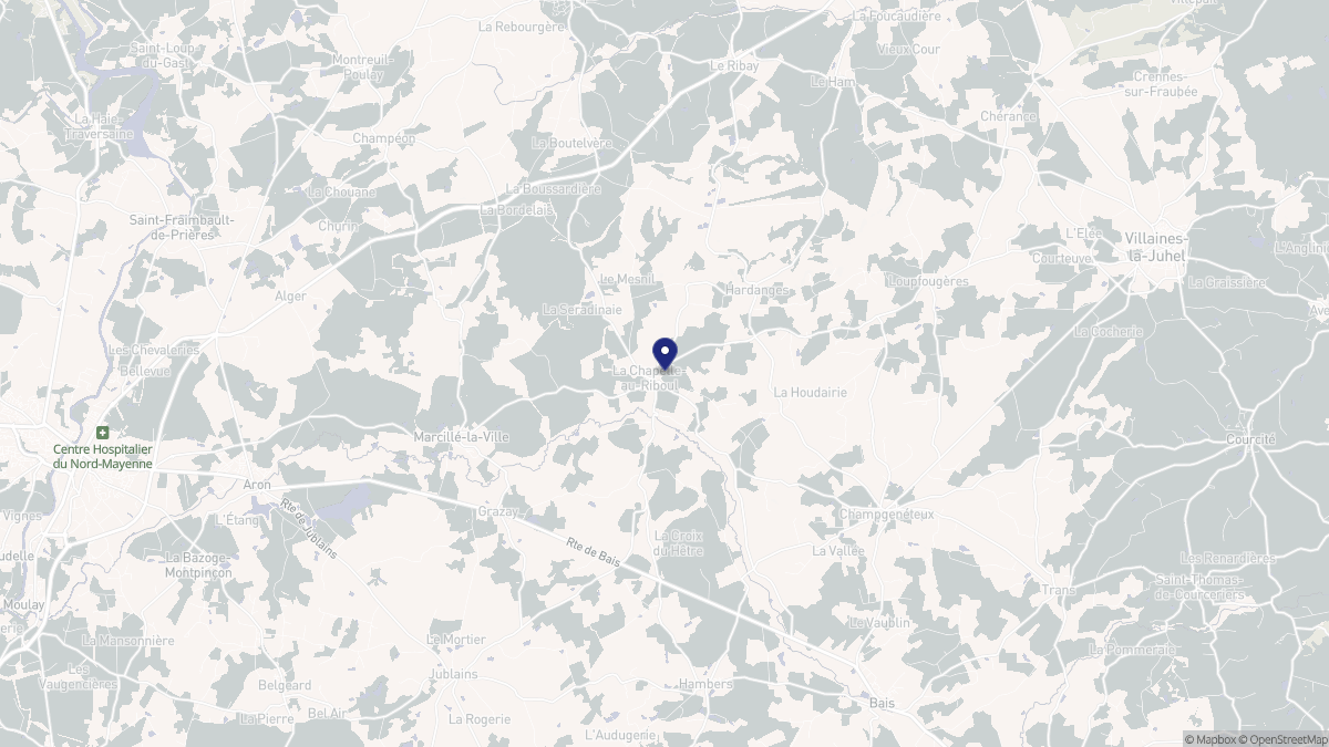 Aperçu cartographique de La Chapelle-au-Riboul, centré sur la commune