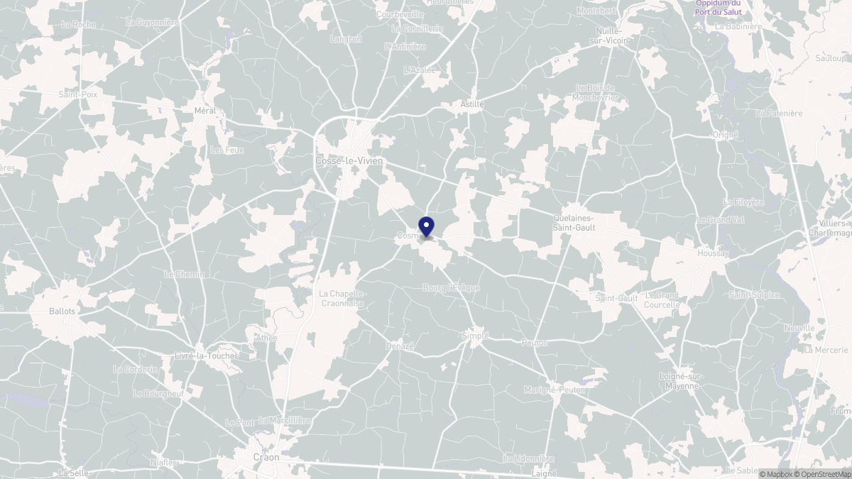 Aperçu cartographique de Cosmes, centré sur la commune