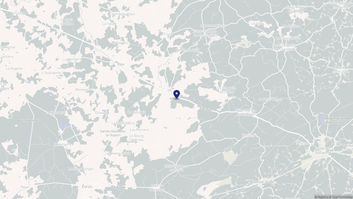 Aperçu cartographique de Izé, centré sur la commune