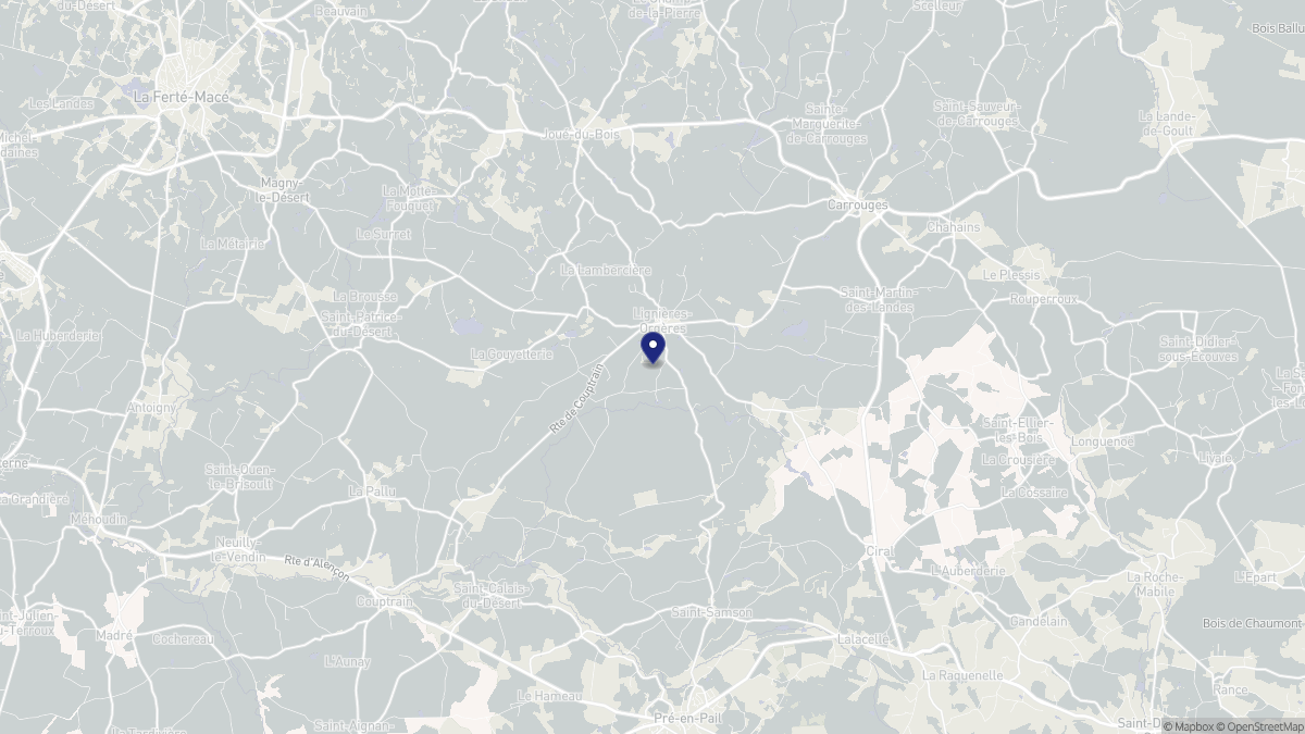 Aperçu cartographique de Lignières-Orgères, centré sur la commune