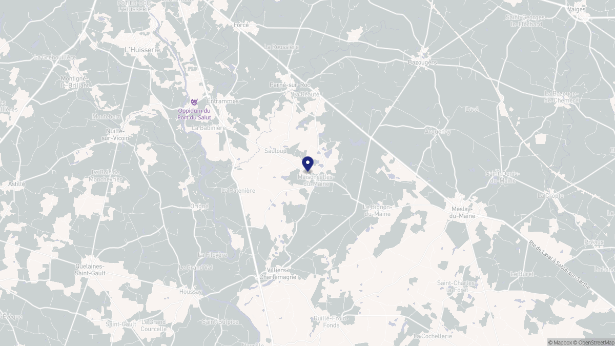 Aperçu cartographique de Maisoncelles-du-Maine, centré sur la commune