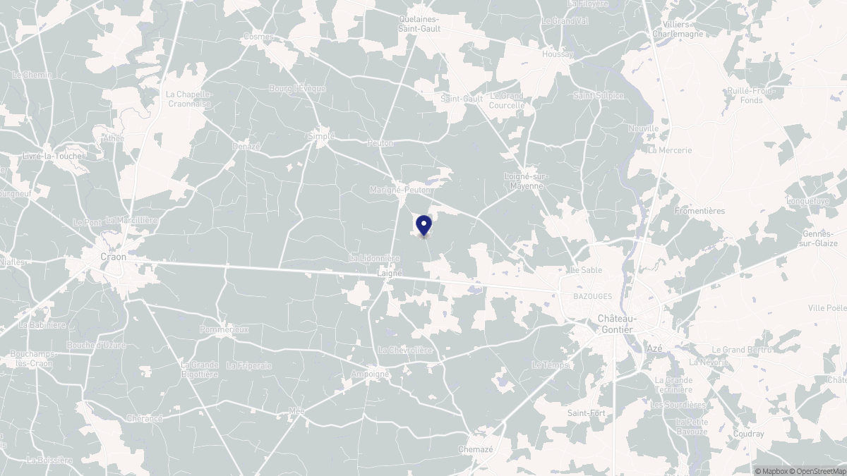 Aperçu cartographique de Marigné-Peuton, centré sur la commune