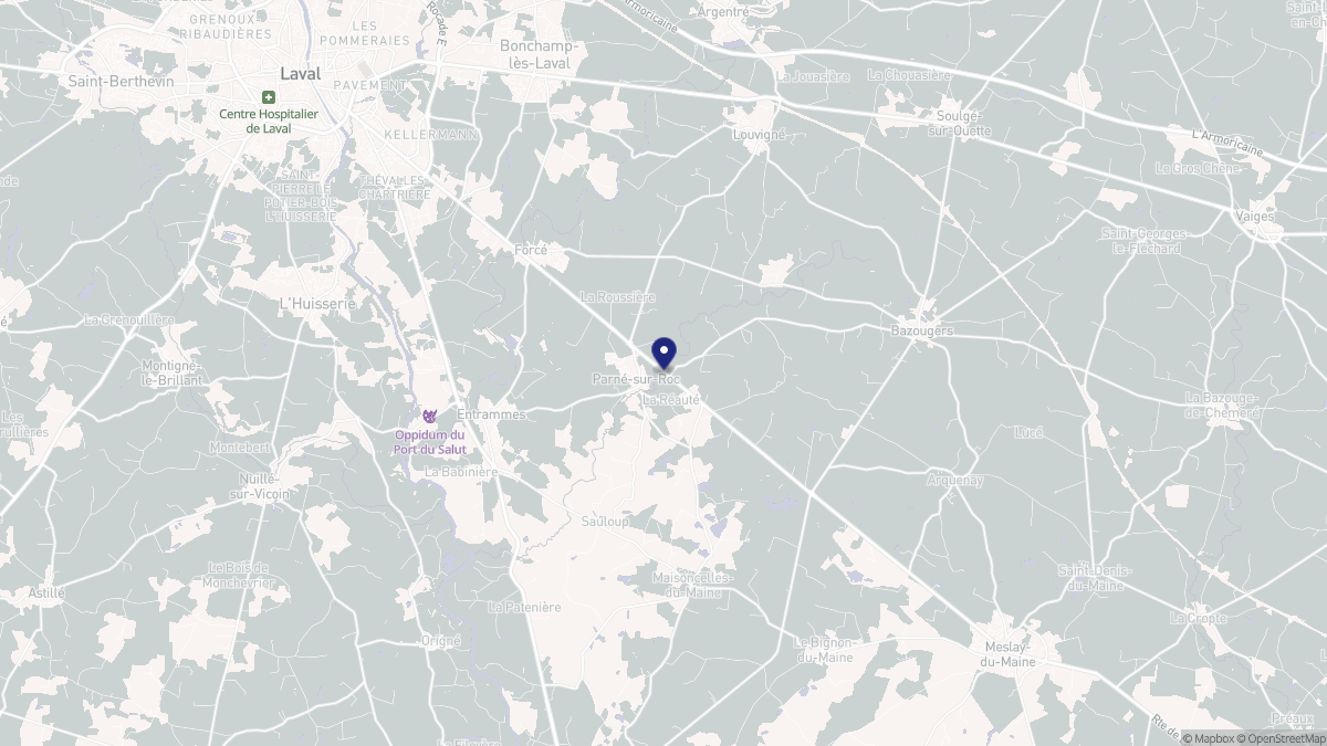 Aperçu cartographique de Parné-sur-Roc, centré sur la commune