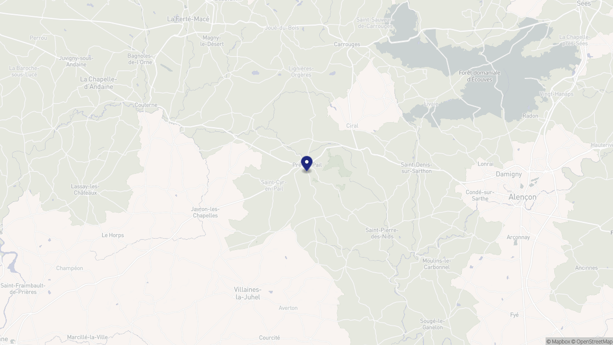 Aperçu cartographique de Pré-en-Pail-Saint-Samson, centré sur la commune