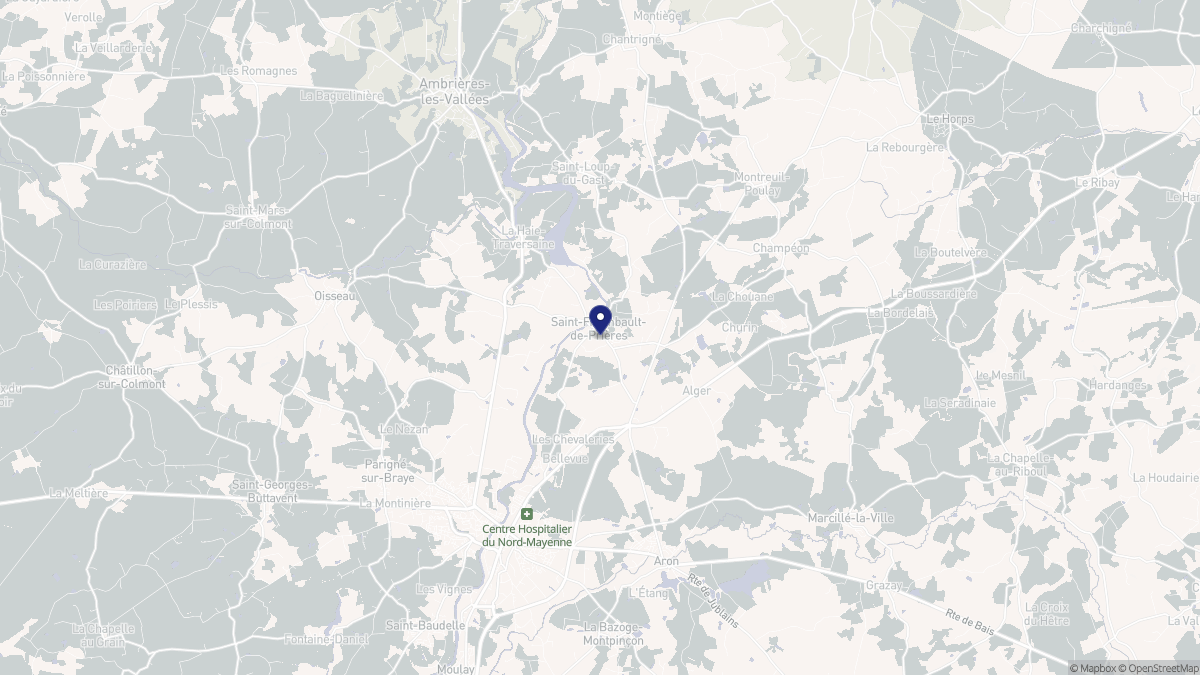 Aperçu cartographique de Saint-Fraimbault-de-Prières, centré sur la commune