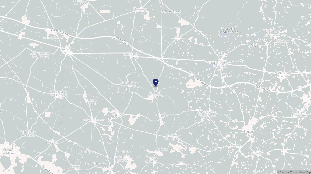 Aperçu cartographique de Thorigné-en-Charnie, centré sur la commune